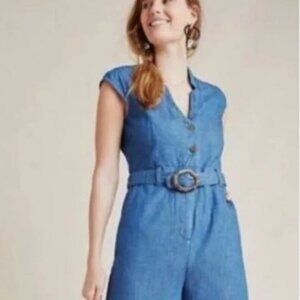 Anthropologie Pilcro Letterpress Jinxed Jumpsuit chambray cropped wide leg Sz 6